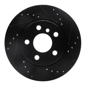 Mini Cooper Brake Rotor (1) - Front Right - R1 Concepts - Drilled & Slotted - Black - `14-`24